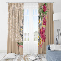 Hawaiian Tropical Flowers and Tribal Turtles Window Curtain Polynesian Art Motifs Beige Color LT03 - Polynesian Pride