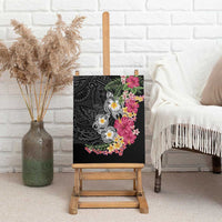 Hawaiian Tropical Flowers and Tribal Turtles Canvas Wall Art Polynesian Art Motifs Black Color LT03 - Polynesian Pride
