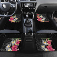 Hawaiian Tropical Flowers and Tribal Turtles Car Mats Polynesian Art Motifs Black Color LT03 Set 4pcs Black - Polynesian Pride
