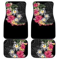 Hawaiian Tropical Flowers and Tribal Turtles Car Mats Polynesian Art Motifs Black Color LT03 - Polynesian Pride