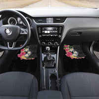 Hawaiian Tropical Flowers and Tribal Turtles Car Mats Polynesian Art Motifs Black Color LT03 Set 2pcs - Front Black - Polynesian Pride