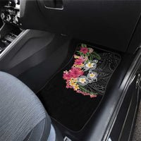 Hawaiian Tropical Flowers and Tribal Turtles Car Mats Polynesian Art Motifs Black Color LT03 - Polynesian Pride
