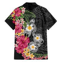 Hawaiian Tropical Flowers and Tribal Turtles Hawaiian Shirt Polynesian Art Motifs Black Color LT03 - Polynesian Pride