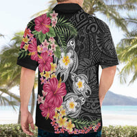 Hawaiian Tropical Flowers and Tribal Turtles Hawaiian Shirt Polynesian Art Motifs Black Color LT03 - Polynesian Pride