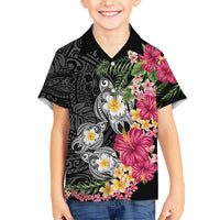Hawaiian Tropical Flowers and Tribal Turtles Hawaiian Shirt Polynesian Art Motifs Black Color LT03 - Polynesian Pride