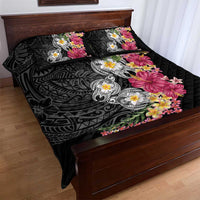 Hawaiian Tropical Flowers and Tribal Turtles Quilt Bed Set Polynesian Art Motifs Black Color LT03 - Polynesian Pride