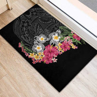 Hawaiian Tropical Flowers and Tribal Turtles Rubber Doormat Polynesian Art Motifs Black Color LT03 - Polynesian Pride