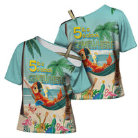Aloha Hawaii It's 5 o'clock Somewhere Cross Shoulder Shirt Chill Parrot on Beach with Tropical Plants - Polynesian Pride