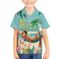 Aloha Hawaii It's 5 o'clock Somewhere Kid Hawaiian Shirt Chill Parrot on Beach with Tropical Plants LT03 Kid Multicolor - Polynesian Pride