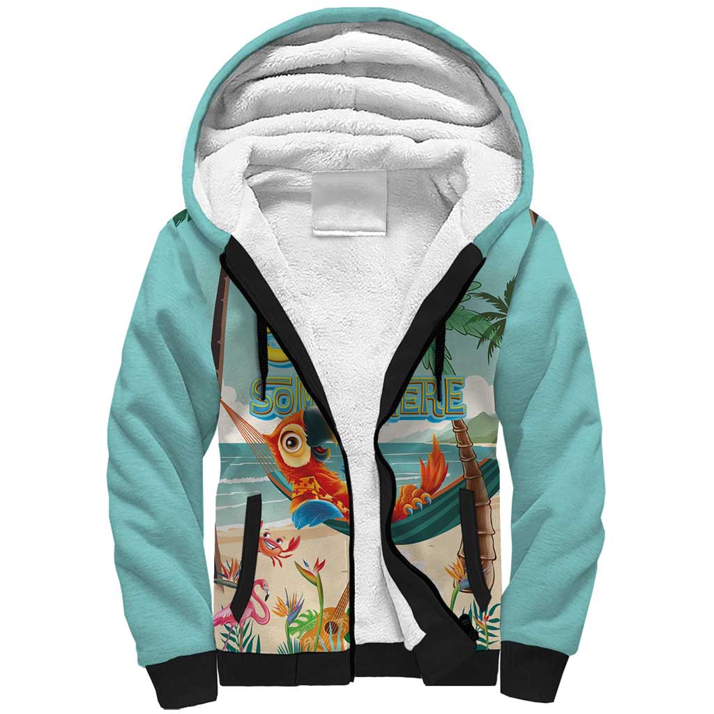 Aloha Hawaii It's 5 o'clock Somewhere Sherpa Hoodie Chill Parrot on Beach with Tropical Plants LT03 Unisex Multicolor - Polynesian Pride