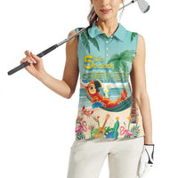 Aloha Hawaii It's 5 o'clock Somewhere Women Sleeveless Polo Shirt Chill Parrot on Beach with Tropical Plants LT03 - Polynesian Pride