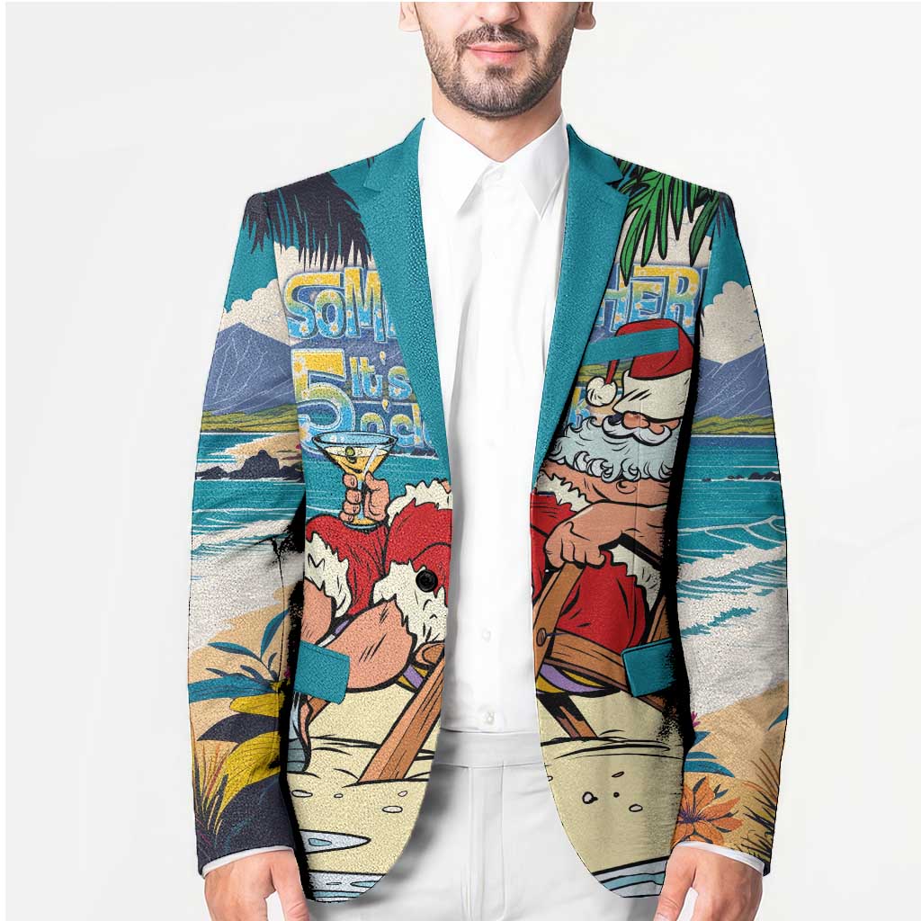 Mele Kalikimaka Hawaii It's 5 o'clock Somewhere Blazer Funny Lazy Santa Claus Chilling with Cocktail LT03 - Polynesian Pride
