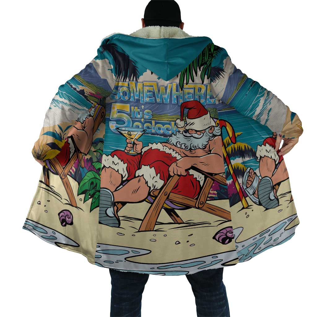 Mele Kalikimaka Hawaii It's 5 o'clock Somewhere Cloak Funny Lazy Santa Claus Chilling with Cocktail LT03 - Polynesian Pride