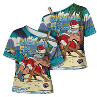 Mele Kalikimaka Hawaii It's 5 o'clock Somewhere Cross Shoulder Shirt Funny Lazy Santa Claus Chilling with Cocktail LT03 - Polynesian Pride