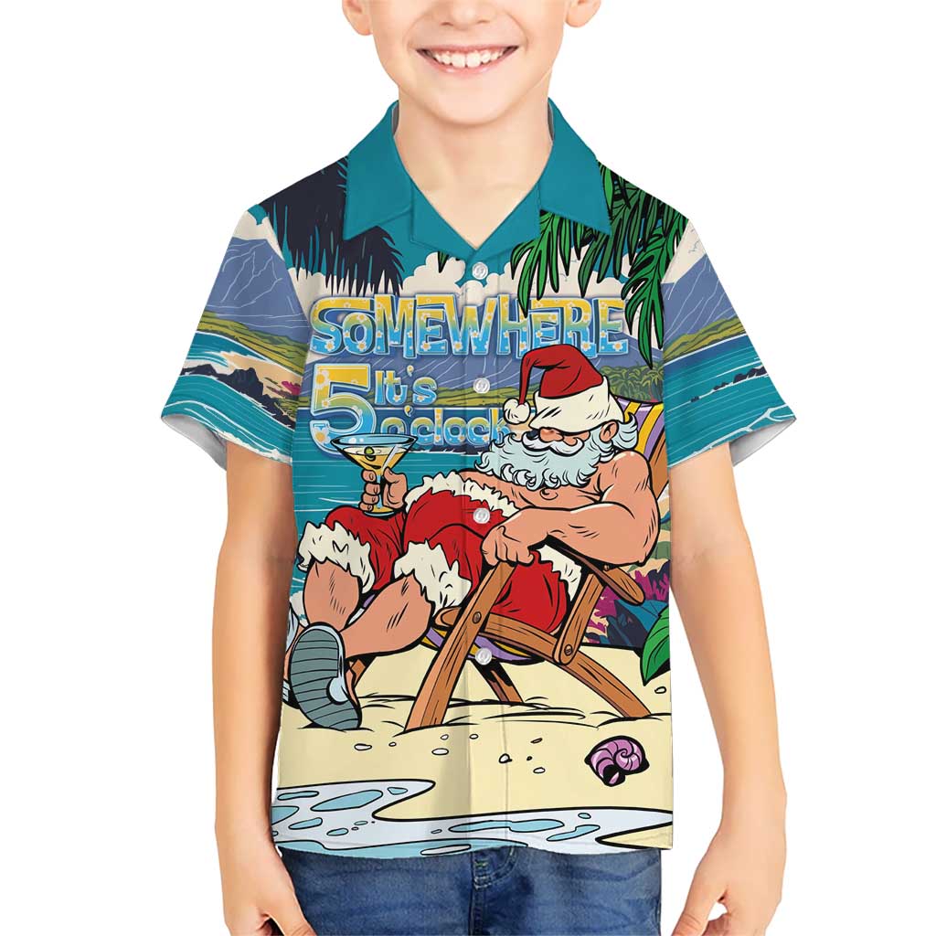 Mele Kalikimaka Hawaii It's 5 o'clock Somewhere Kid Hawaiian Shirt Funny Lazy Santa Claus Chilling with Cocktail - Polynesian Pride