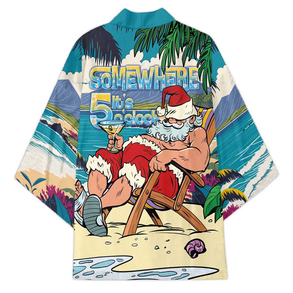 Mele Kalikimaka Hawaii It's 5 o'clock Somewhere Kimono Funny Lazy Santa Claus Chilling with Cocktail LT03 - Polynesian Pride
