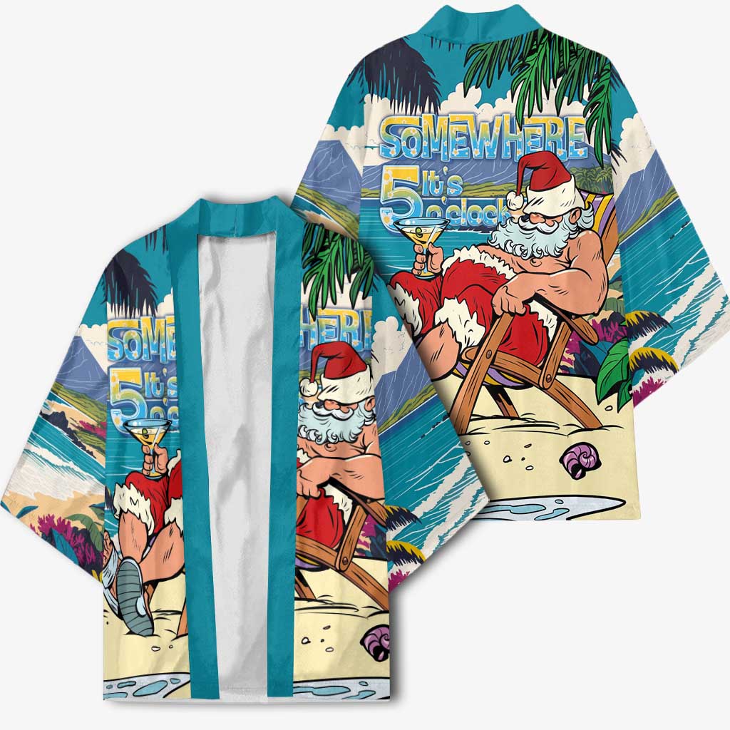 Mele Kalikimaka Hawaii It's 5 o'clock Somewhere Kimono Funny Lazy Santa Claus Chilling with Cocktail LT03 - Polynesian Pride
