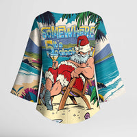 Mele Kalikimaka Hawaii It's 5 o'clock Somewhere Kimono Sleeve Blouse Funny Lazy Santa Claus Chilling with Cocktail LT03 - Polynesian Pride