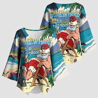Mele Kalikimaka Hawaii It's 5 o'clock Somewhere Kimono Sleeve Blouse Funny Lazy Santa Claus Chilling with Cocktail LT03 - Polynesian Pride