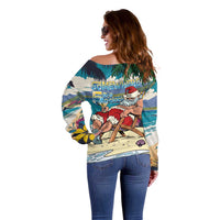 Mele Kalikimaka Hawaii It's 5 o'clock Somewhere Off Shoulder Sweater Funny Lazy Santa Claus Chilling with Cocktail LT03 - Polynesian Pride