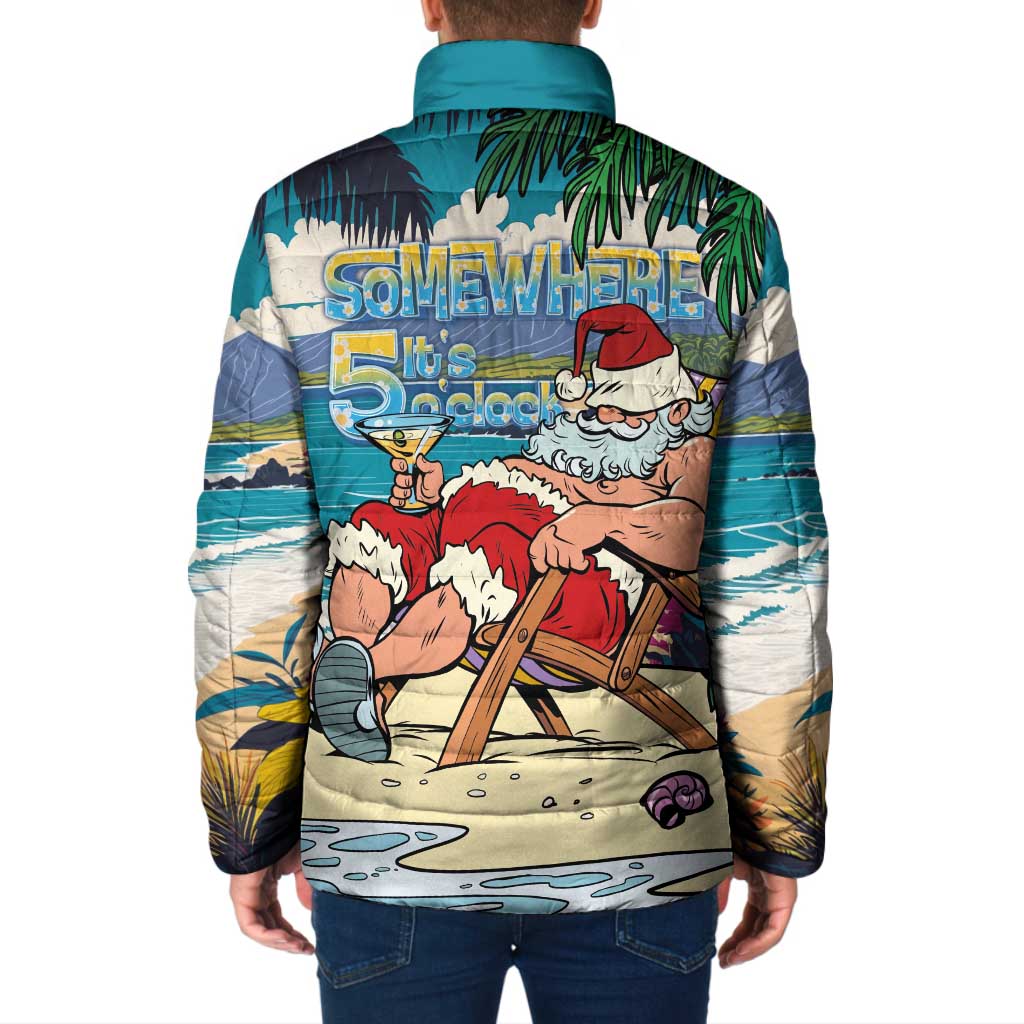 Mele Kalikimaka Hawaii It's 5 o'clock Somewhere Padded Jacket Funny Lazy Santa Claus Chilling with Cocktail LT03 - Polynesian Pride