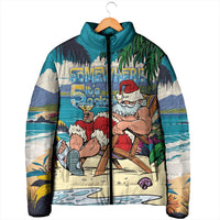Mele Kalikimaka Hawaii It's 5 o'clock Somewhere Padded Jacket Funny Lazy Santa Claus Chilling with Cocktail LT03 - Polynesian Pride