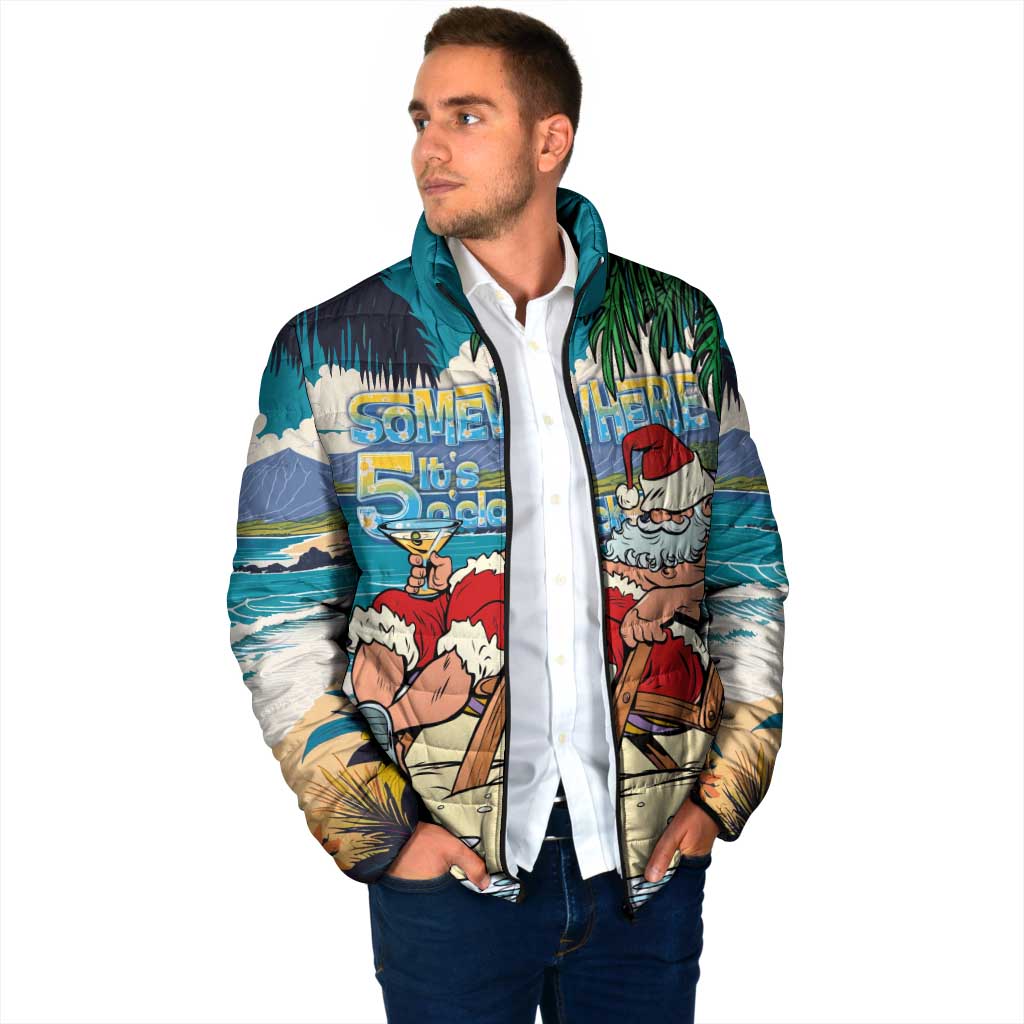 Mele Kalikimaka Hawaii It's 5 o'clock Somewhere Padded Jacket Funny Lazy Santa Claus Chilling with Cocktail LT03 - Polynesian Pride