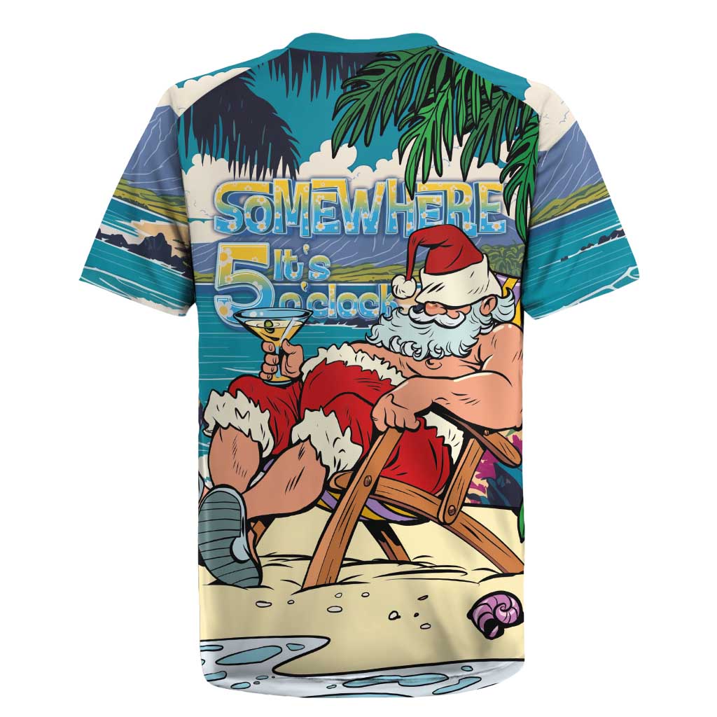 Mele Kalikimaka Hawaii It's 5 o'clock Somewhere Rugby Jersey Funny Lazy Santa Claus Chilling with Cocktail LT03 - Polynesian Pride