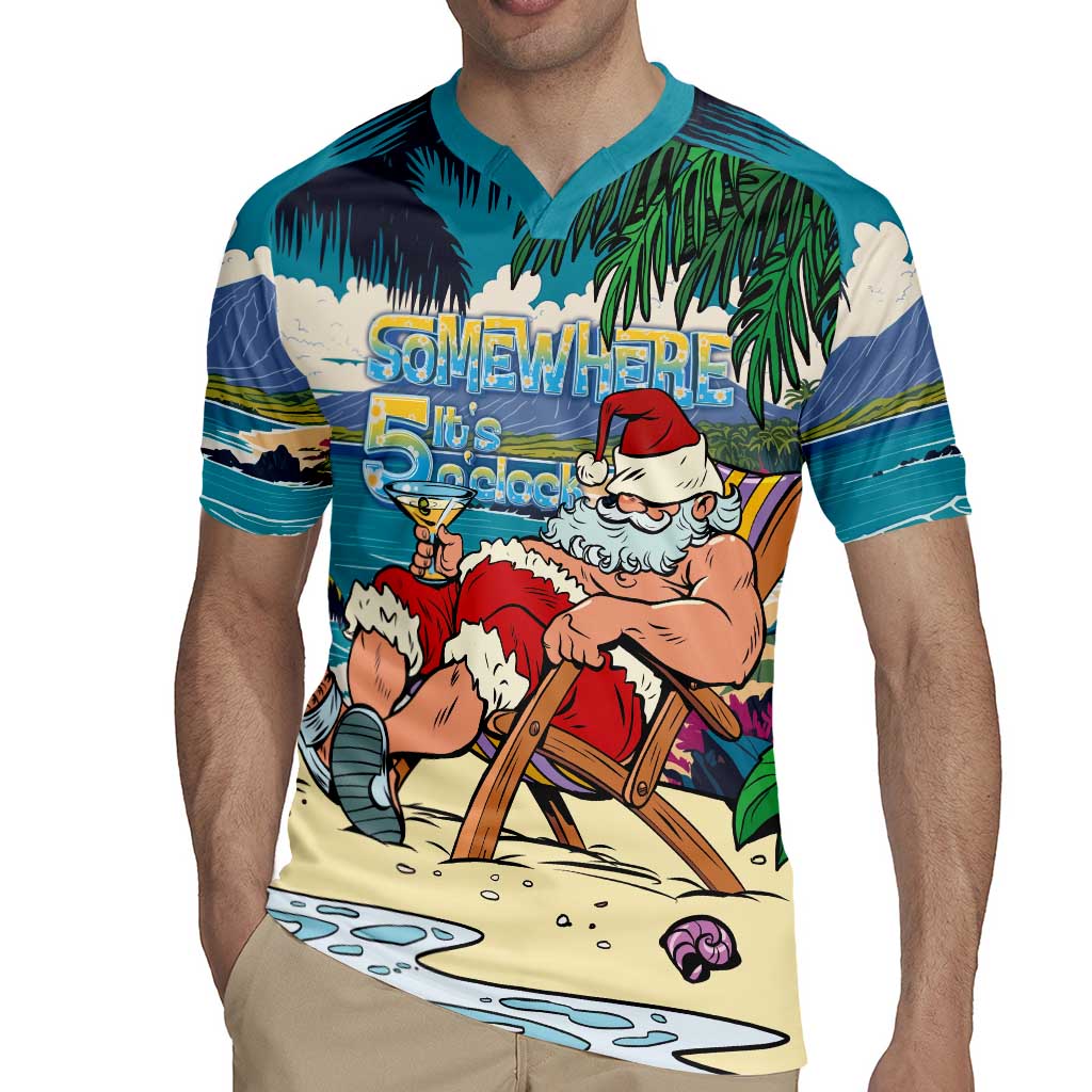 Mele Kalikimaka Hawaii It's 5 o'clock Somewhere Rugby Jersey Funny Lazy Santa Claus Chilling with Cocktail LT03 - Polynesian Pride