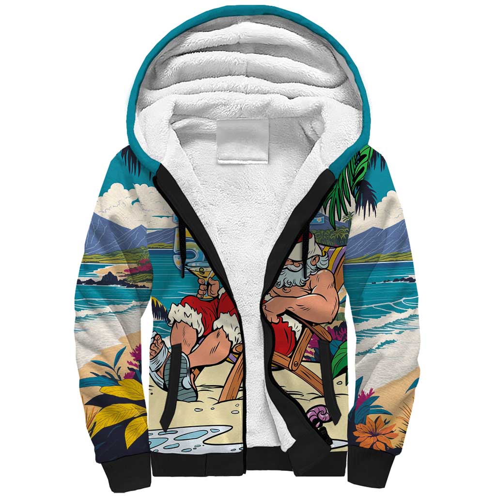 Mele Kalikimaka Hawaii It's 5 o'clock Somewhere Sherpa Hoodie Funny Lazy Santa Claus Chilling with Cocktail LT03 Unisex Multicolor - Polynesian Pride