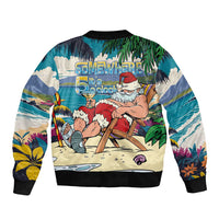 Mele Kalikimaka Hawaii It's 5 o'clock Somewhere Sleeve Zip Bomber Jacket Funny Lazy Santa Claus Chilling with Cocktail LT03 - Polynesian Pride