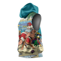 Mele Kalikimaka Hawaii It's 5 o'clock Somewhere Sleeveless Hoodie Funny Lazy Santa Claus Chilling with Cocktail LT03 - Polynesian Pride