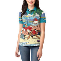 Mele Kalikimaka Hawaii It's 5 o'clock Somewhere Women Polo Shirt Funny Lazy Santa Claus Chilling with Cocktail - Polynesian Pride
