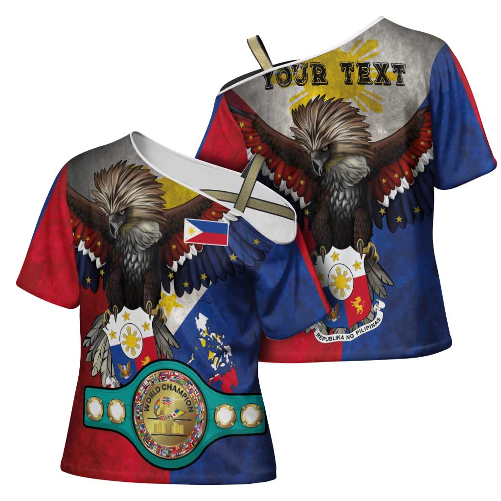 Custom Philippines World Champion Boxing Cross Shoulder Shirt Eagle-Grunge Design LT03 - Polynesian Pride