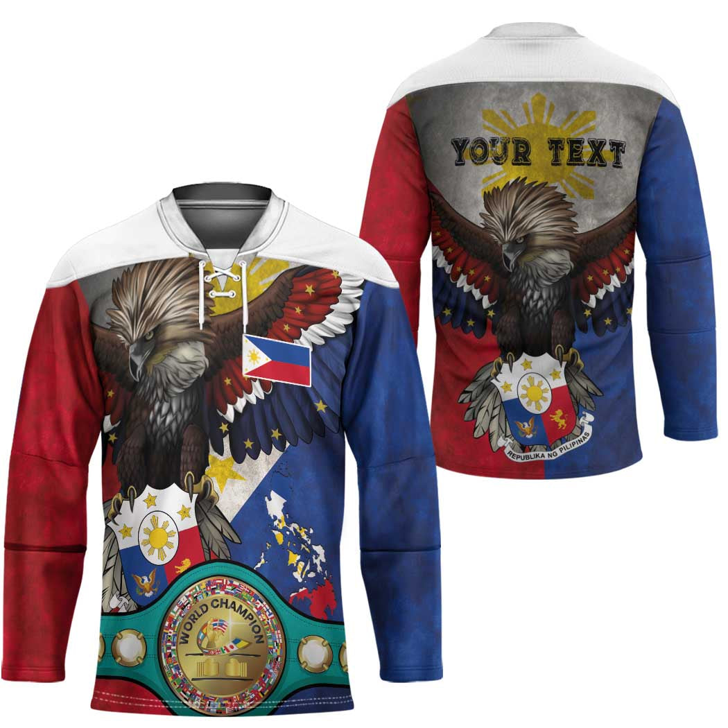 Custom Philippines World Champion Boxing Hockey Jersey Eagle-Grunge Design - Polynesian Pride