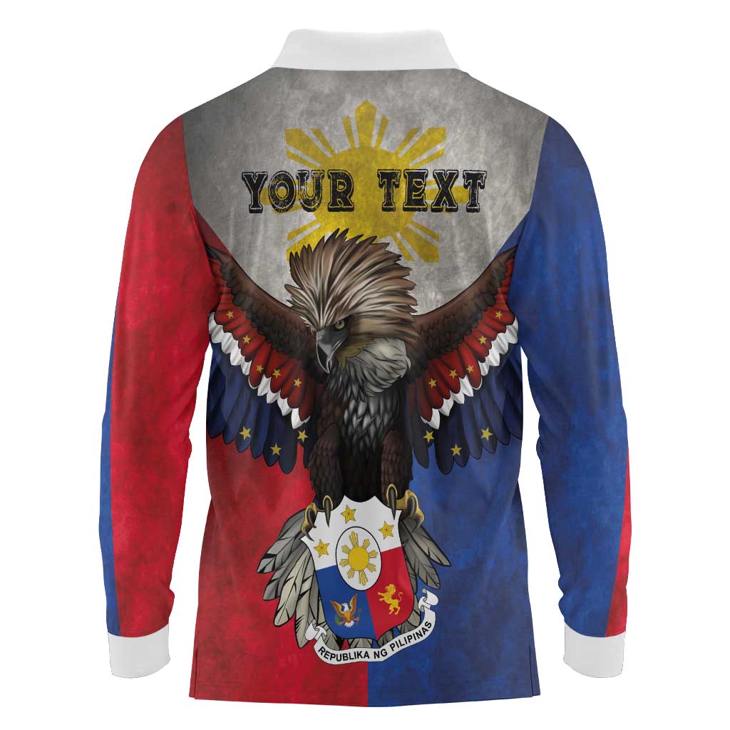 Custom Philippines World Champion Boxing Long Sleeve Polo Shirt Eagle-Grunge Design LT03 - Polynesian Pride
