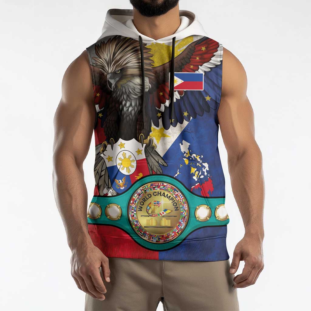 Custom Philippines World Champion Boxing Sleeveless Hoodie Eagle-Grunge Design LT03 - Polynesian Pride
