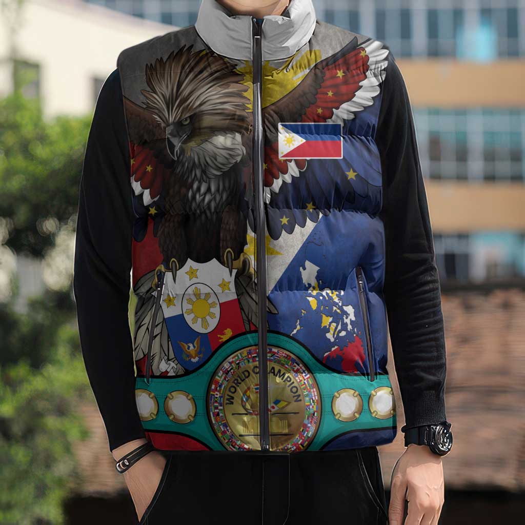 Custom Philippines World Champion Boxing Sleeveless Puffer Jacket Eagle-Grunge Design LT03 - Polynesian Pride