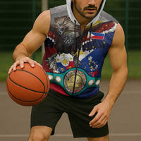 Custom Philippines World Champion Boxing Sleeveless Zip Hoodie Eagle-Grunge Design LT03 - Polynesian Pride