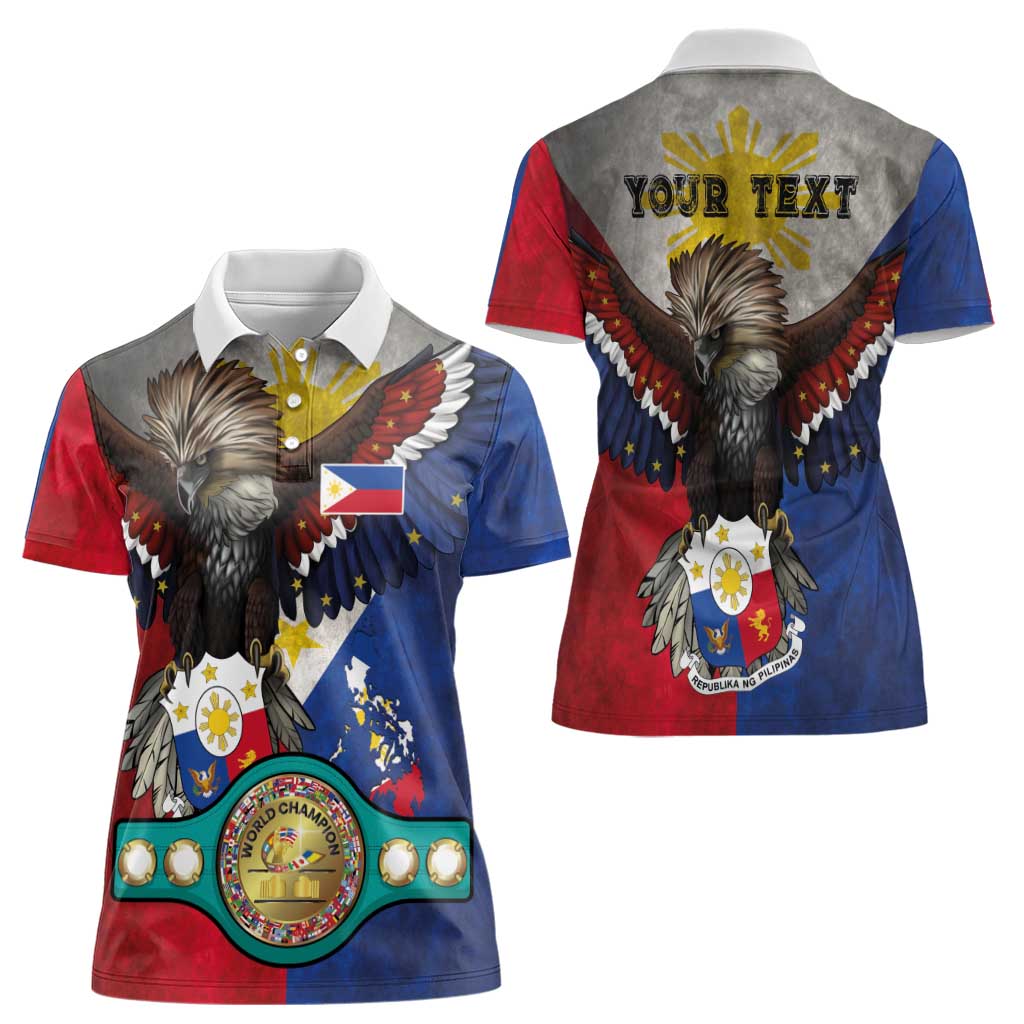 Custom Philippines World Champion Boxing Women Polo Shirt Eagle-Grunge Design LT03 - Polynesian Pride