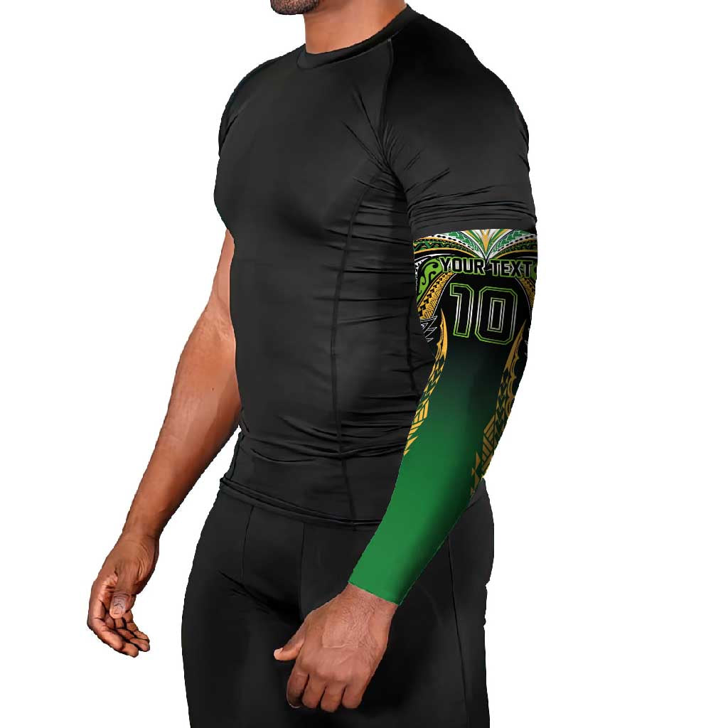 Custom Cook Islands Rugby League Arm Sleeves Avaiki Tatau Tribal Motifs Black Color - Polynesian Pride