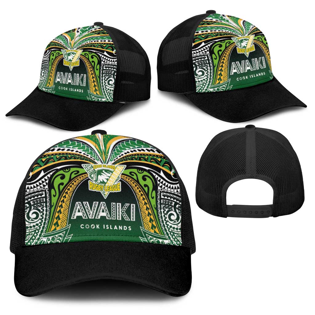 Cook Islands Rugby League Baseball Net Cap Avaiki Tatau Tribal Motifs Black Color - Polynesian Pride