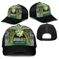 Cook Islands Rugby League Baseball Net Cap Avaiki Tatau Tribal Motifs Black Color - Polynesian Pride