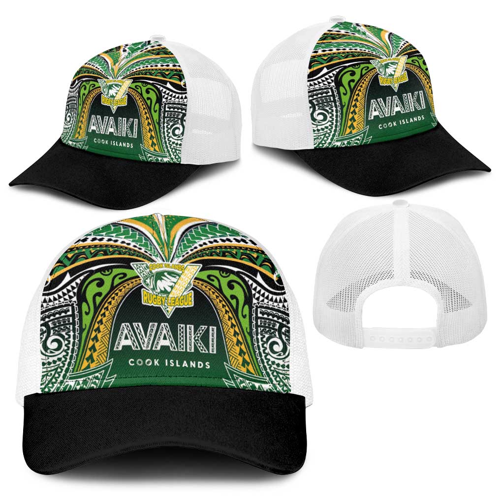 Cook Islands Rugby League Baseball Net Cap Avaiki Tatau Tribal Motifs Black Color - Polynesian Pride