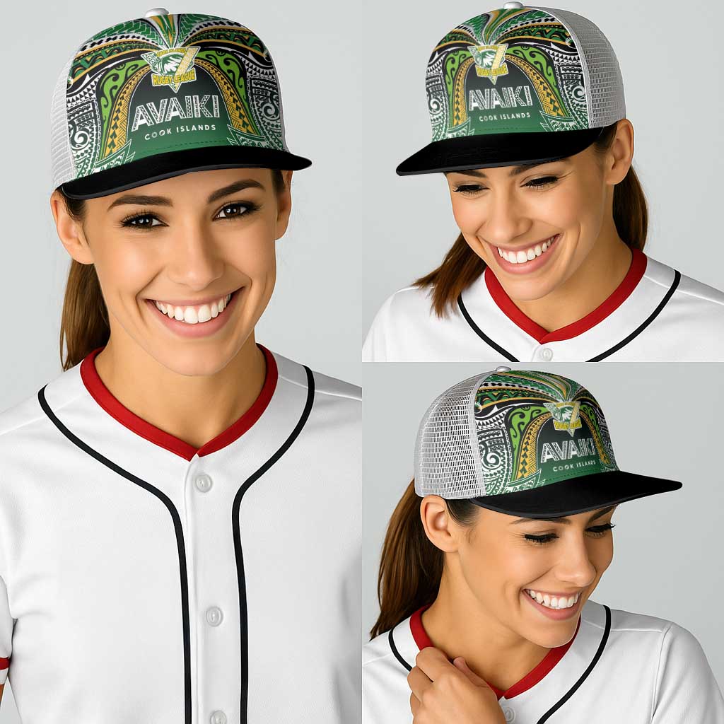Cook Islands Rugby League Baseball Net Cap Avaiki Tatau Tribal Motifs Black Color - Polynesian Pride