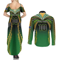 Custom Cook Islands Rugby League Couples Matching Summer Maxi Dress and Long Sleeve Button Shirt Avaiki Tatau Tribal Motifs Black Color - Polynesian Pride