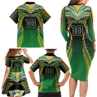 Custom Cook Islands Rugby League Family Matching Long Sleeve Bodycon Dress and Hawaiian Shirt Avaiki Tatau Tribal Motifs Black Color LT03 - Polynesian Pride