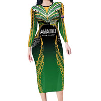 Custom Cook Islands Rugby League Family Matching Long Sleeve Bodycon Dress and Hawaiian Shirt Avaiki Tatau Tribal Motifs Black Color LT03 Mom's Dress Black - Polynesian Pride