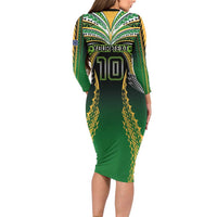 Custom Cook Islands Rugby League Family Matching Long Sleeve Bodycon Dress and Hawaiian Shirt Avaiki Tatau Tribal Motifs Black Color LT03 - Polynesian Pride