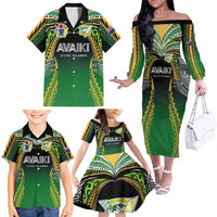 Custom Cook Islands Rugby League Family Matching Off The Shoulder Long Sleeve Dress and Hawaiian Shirt Avaiki Tatau Tribal Motifs Black Color LT03 - Polynesian Pride